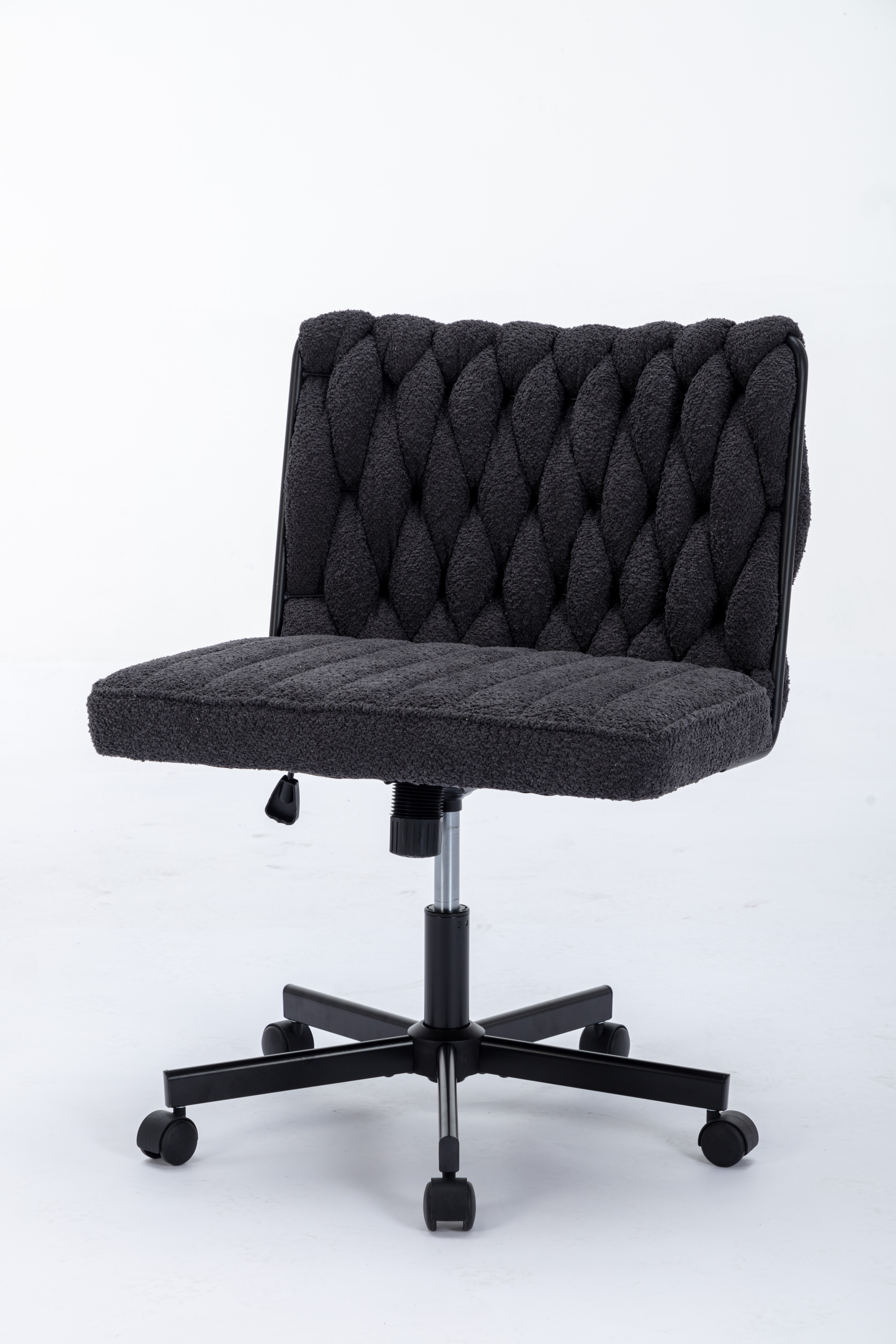 Criss Cross Legged Office Desk Chair With Wheels, Modern Armless Desk Chair With Wide Seat, Home Office Chairs For Work, Meditation, Vanity,White_voghion.com